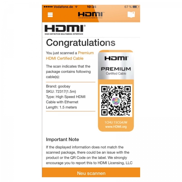 HDMI™ Premium High Speed Kabel 1,5m mit Ethernet 4K FULL HD 3D
