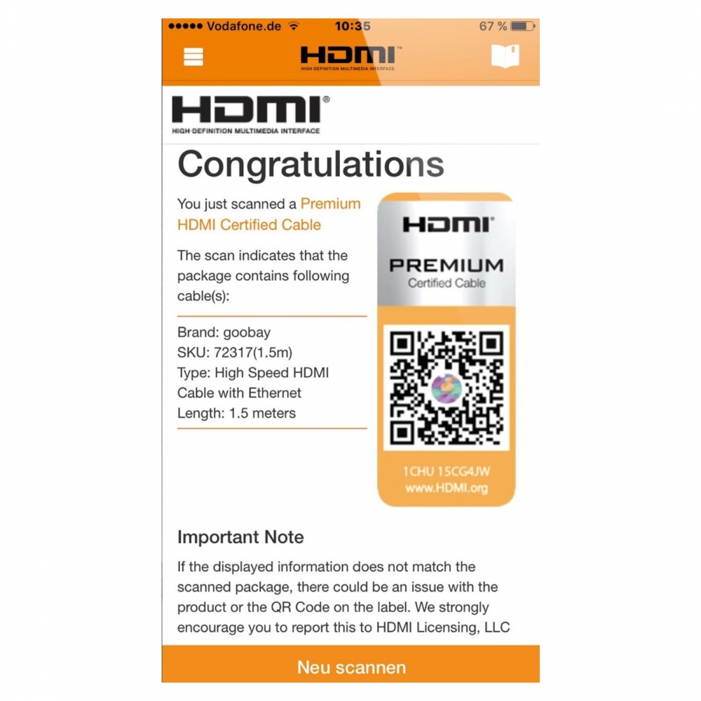 HDMI™ Premium High Speed Kabel 1,5m mit Ethernet 4K FULL HD 3D