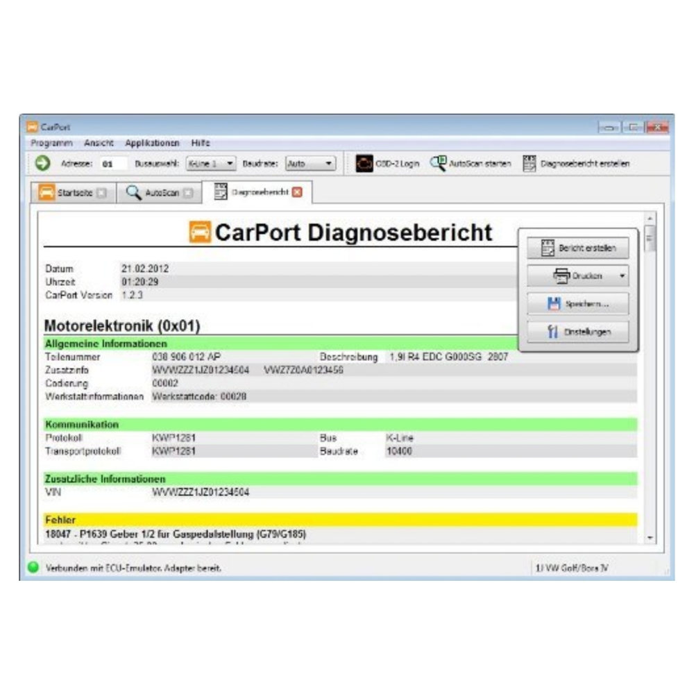 Interface AutoDia K509 für CarPort Software - VW AUDI SEAT SKODA